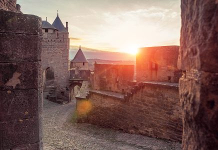 Carcassonne. France . Beautiful sunset landscape in the famous city in France.