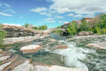 The river Orbieu flowing through the pretty village of Ribaute i